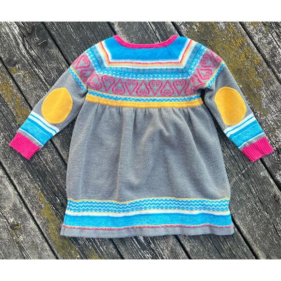 Hanna Andersson Cozy Up Sweater Dress 100cm Gray Stripe Heart Patch Wool Blend - Picture 2 of 8